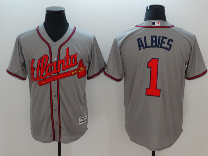 Men Atlanta Braves #1 Albies Grey Game MLB Jerseys->atlanta braves->MLB Jersey